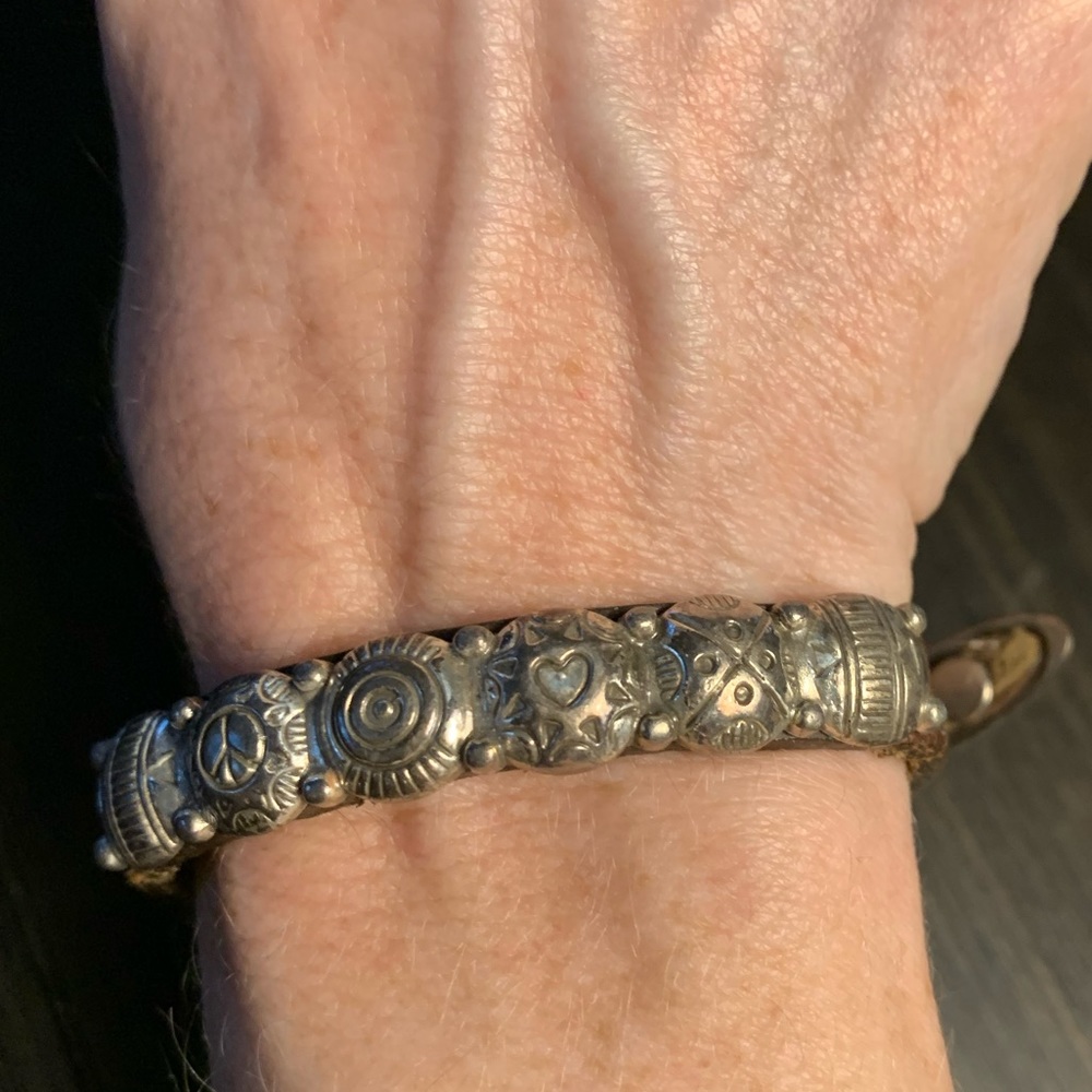 BRIGHTON Leather Brown Bracelet with Silver Accents * Preowned *